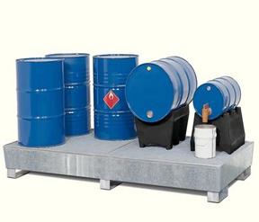 Sump pallet Basic, galvanized steel, with grid & forklift pockets, PRW 65, 660 litre capacity 