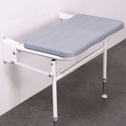 Extra wide wall mounted padded shower seat with legs
