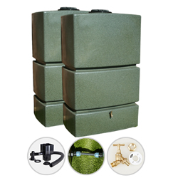 2 x 1275 Litres Green Marble Water Butt Kit