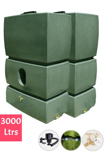 2 x 1500 Litres Water Butt Kit Green Marble