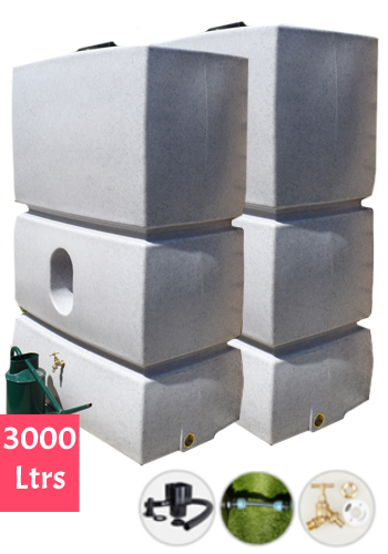2 x 1500 Litres Water Butt Kit White Marble