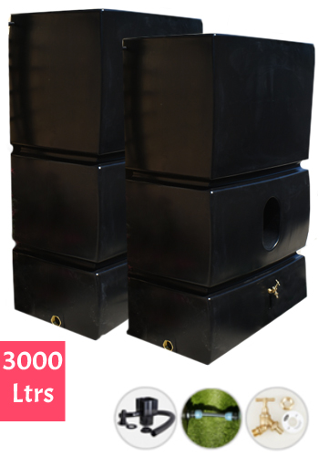 2 x 1500 Litres Water Butt Kit Black