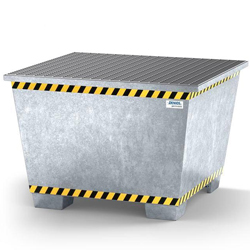 Spill pallet pro-line in steel for 1 IBC, galvanised, with grid
