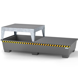 Spill pallet pro-line in steel for 2 IBC, Painted, with Dispensing Platform and Grid