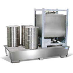 Spill Pallet Pro-line in st Steel for 2 IBC, with St Steel Grid