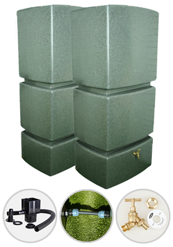 2 x 800L Green Marble Water Butt Kit