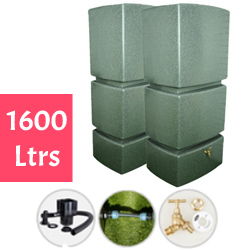 2 x 800 Litres Green Marble Pillar Water Butt Kit