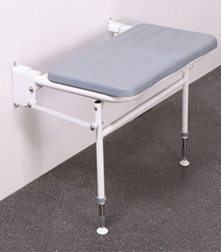Extra wide wall mounted padded shower seat with legs