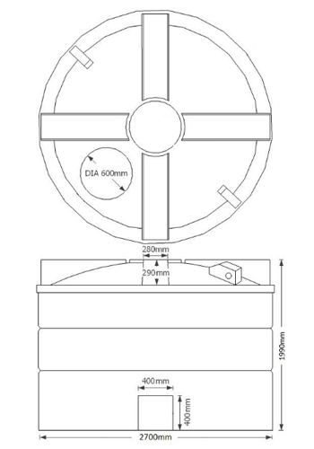 10000 Litre Cylindrical Water Tank - Non Potable - Black