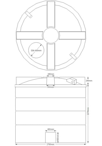 13000 Litre Cylindrical Water Tank - Non Potable - Black