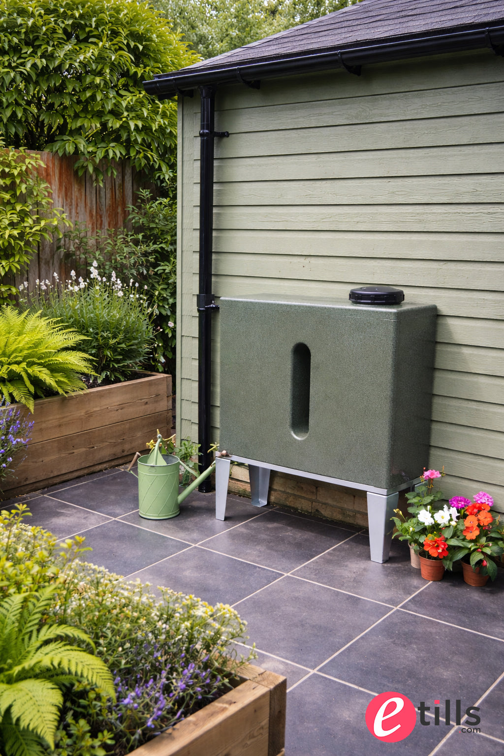 250 Litre Slimline Water Butt In Green Marble