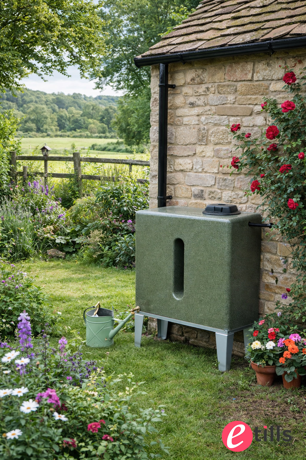 350 Litre Square Water Butt V1 - Green Marble - Double Outlet