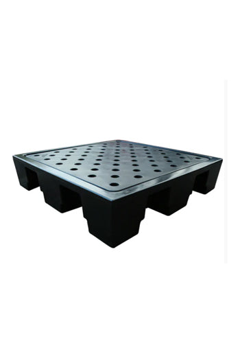 4 Drum Plastic Spill Pallet - PE Grid - Black