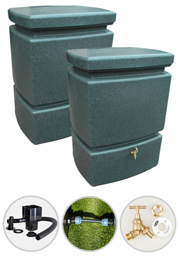 525 Water Butt Twin Pack Linked - Green Marble