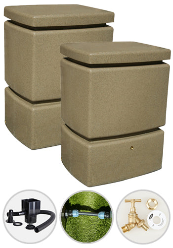 525 Water Butt Twin Pack Linked - Sandstone