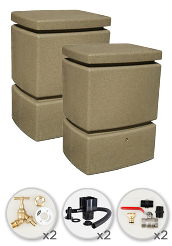 525 Water Butt Twin Solo Pack - Sandstone