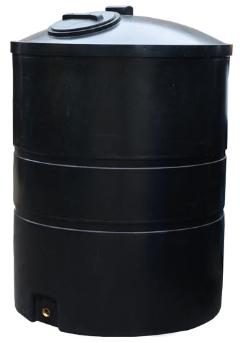 2000 Litre Cylindrical Tall Potable Water Tank - Black - WRAS Approved