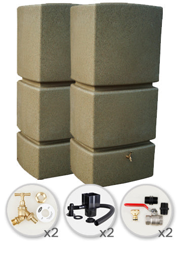 825 Litre Water Butt Twin Solo Pack - Sandstone