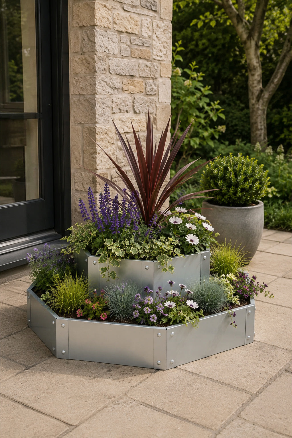 Octagonal Two Tier Raised Bed / Galvanised Planter Set (Lower & Middle) Urban Style