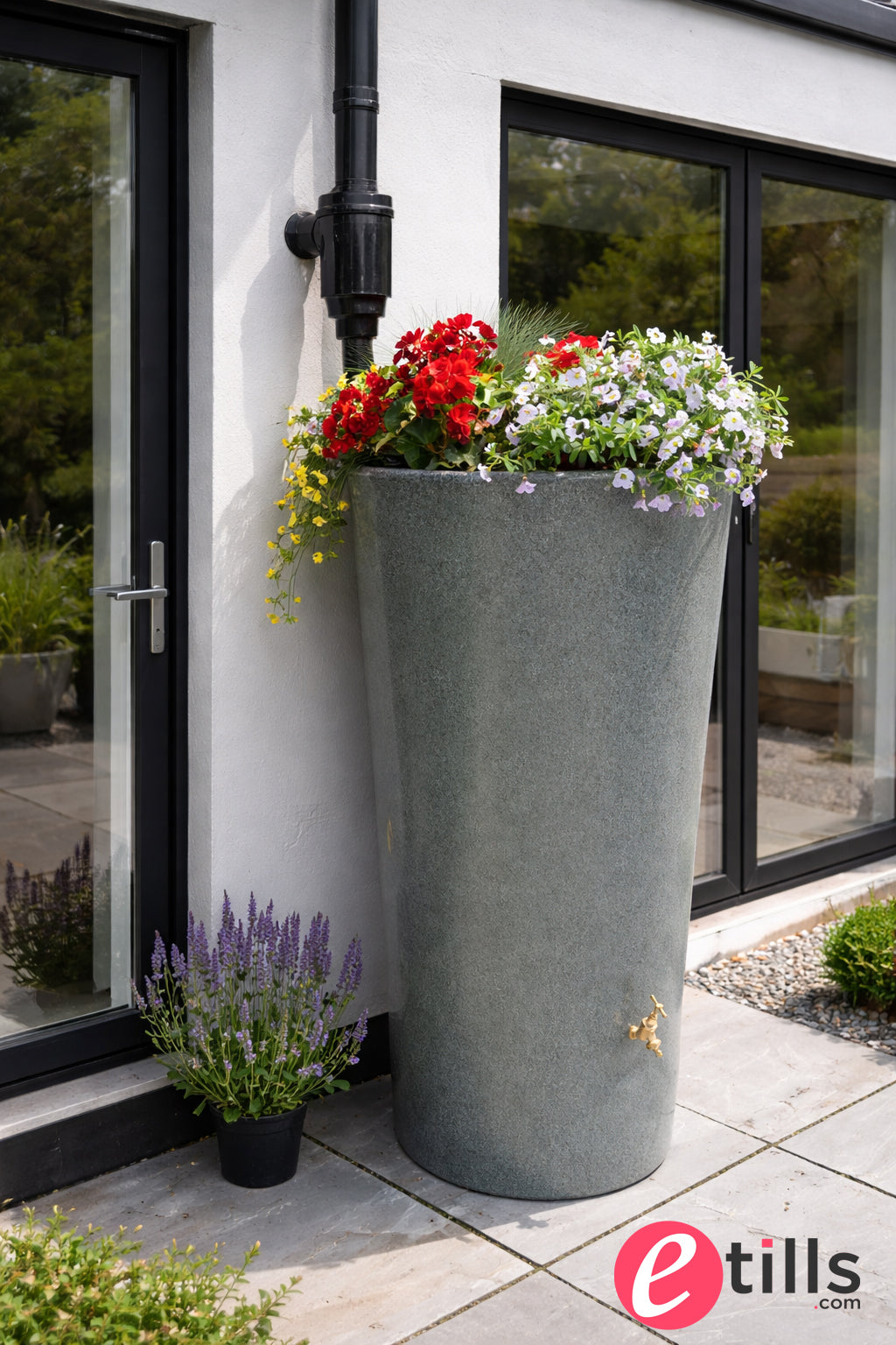 380 Litre Water Butt Planter In Green Marble - Big City