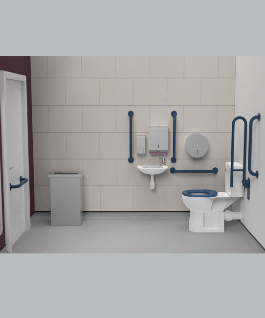 Rimless Close coupled Doc M toilet pack, stainless steel, concealed fixings