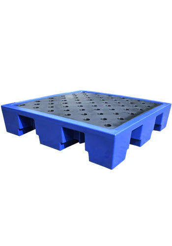 4 Drum Plastic Spill Pallet - PE Grid - Blue