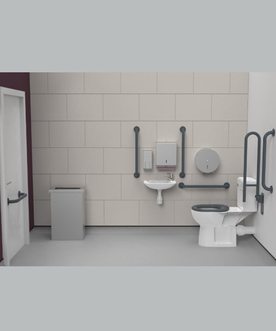 Rimless Close coupled Doc M toilet pack, stainless steel, concealed fixings