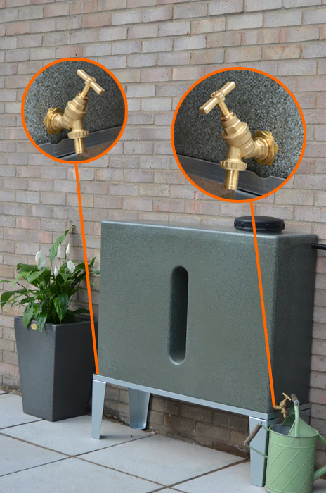 250 Litre Slimline Water Butt In Green Marble - Double Outlet