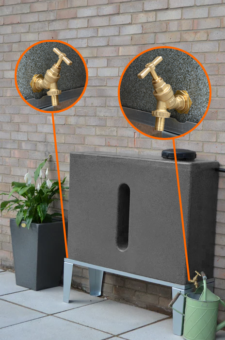 250 Litre Slimline Water Butt in Millstone - Double Outlet