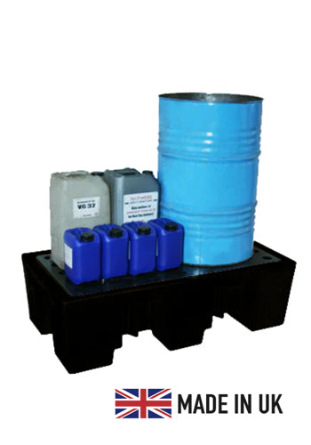 2 Drum Plastic Spill Pallet Black - PE Grid