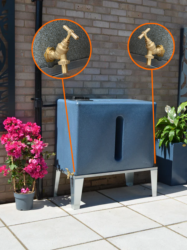 350 Litre Square Water Butt V1 - Blue Marble - Double Outlet