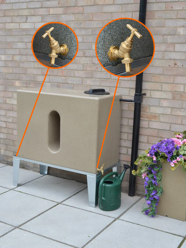 350 Litre Square Water Butt V1 - Sandstone - Double Outlet