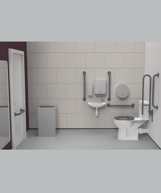 Rimless Close coupled Doc M toilet pack, stainless steel, concealed fixings