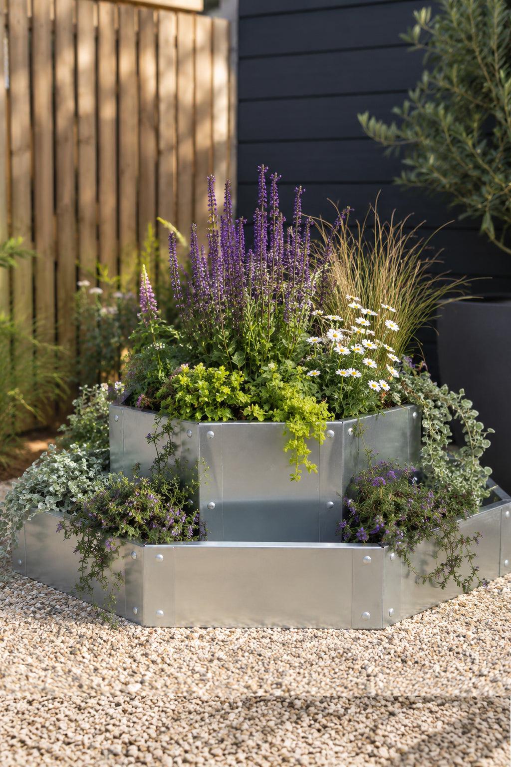 Octagonal Two Tier Raised Bed / Galvanised Planter Set Urban Style