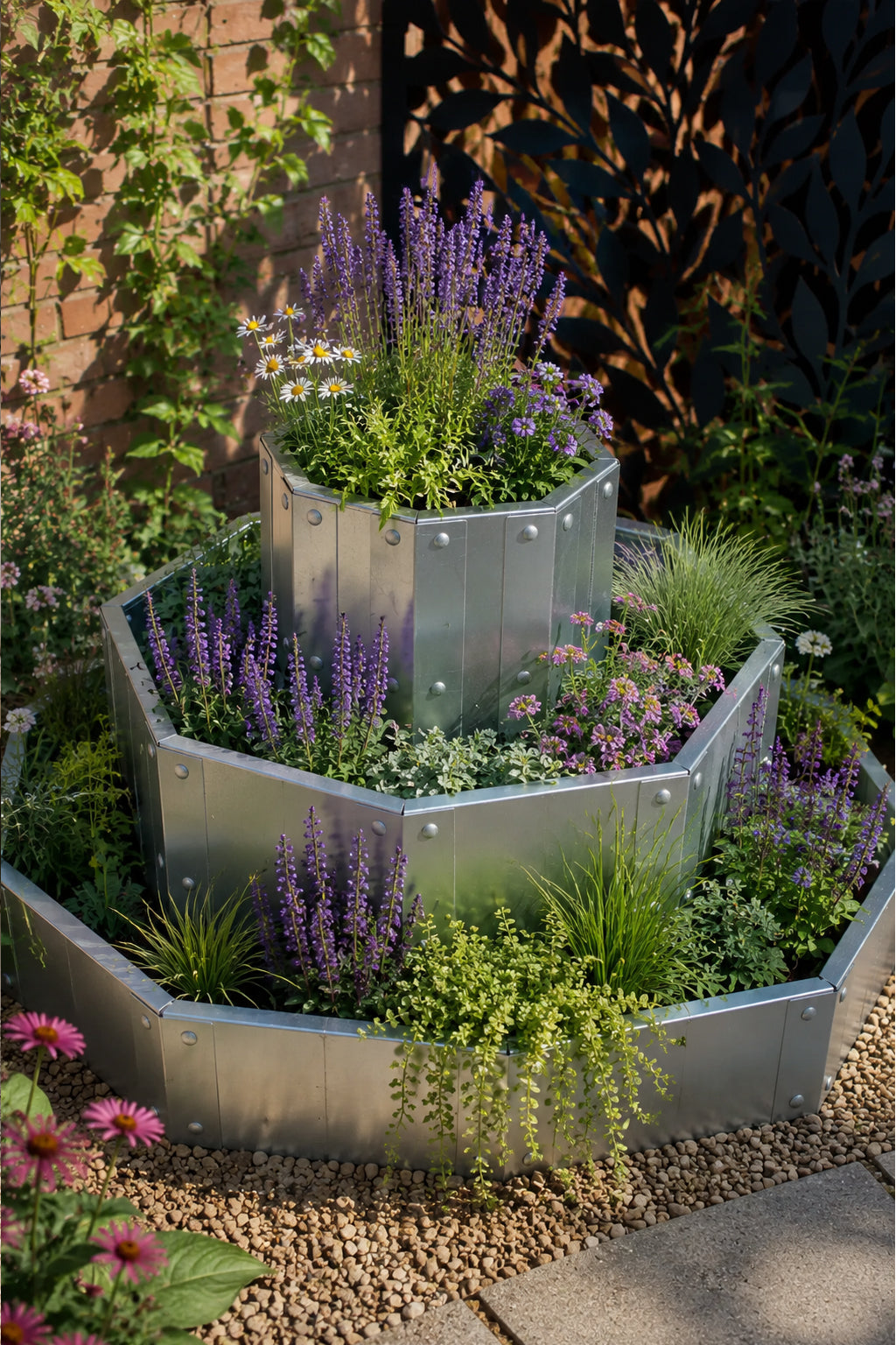 Octagonal Three Tier Raised Bed / Galvanised Planter Set Urban Style