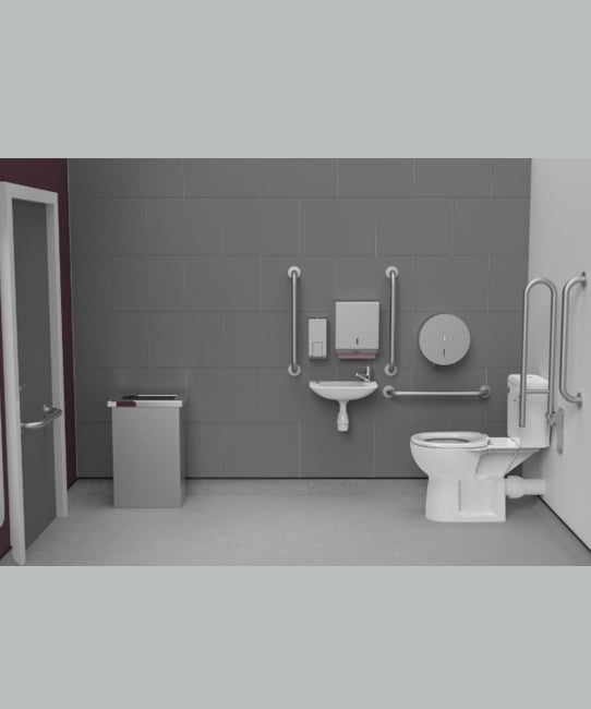 Rimless Close coupled Doc M toilet pack, stainless steel, concealed fixings