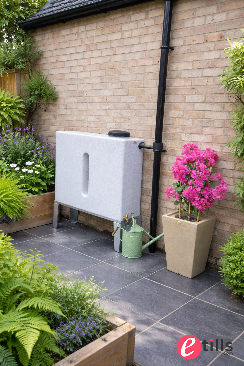 250 Litre Slimline Water Butt in White Marble