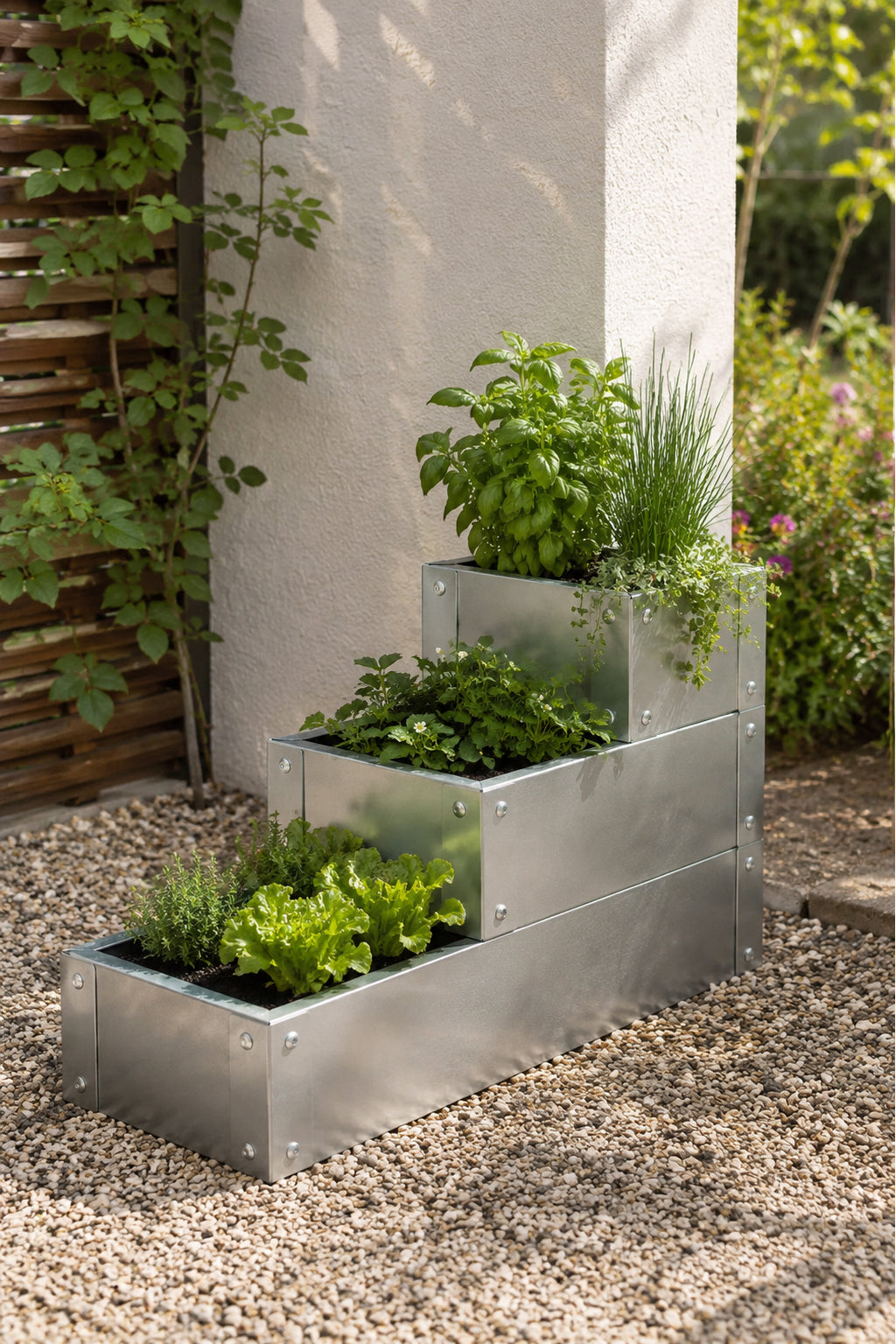 Long Three Tier Raised Bed / Galvanised Planter Set Urban Style