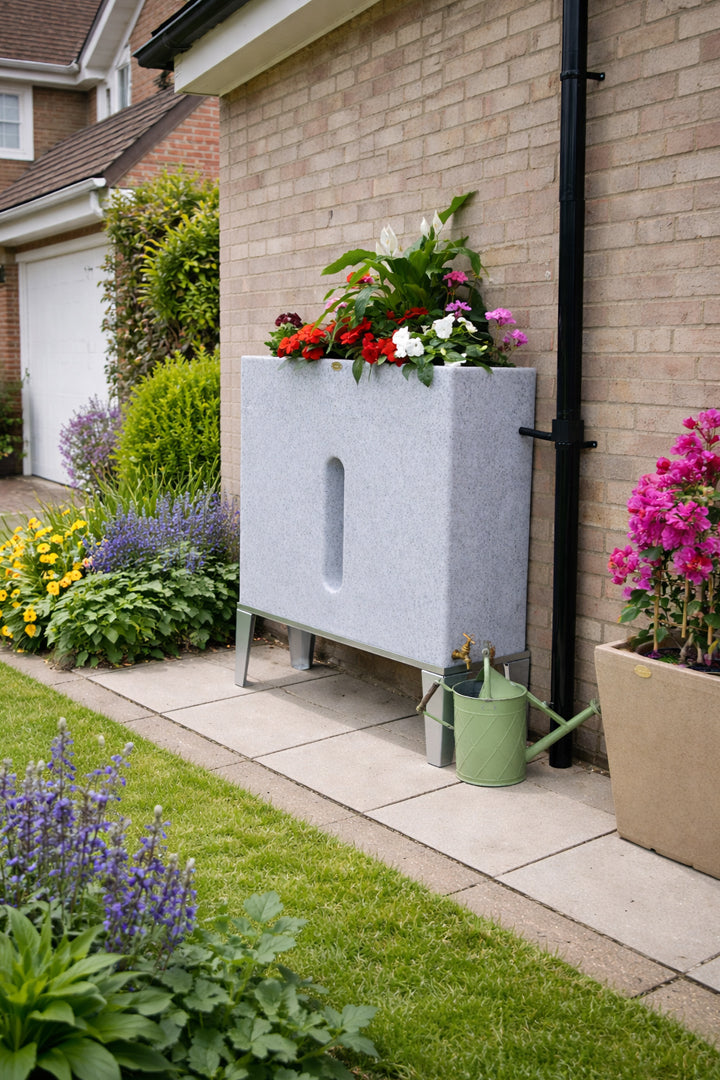 250 Litre Water Butt Planter - White Marble