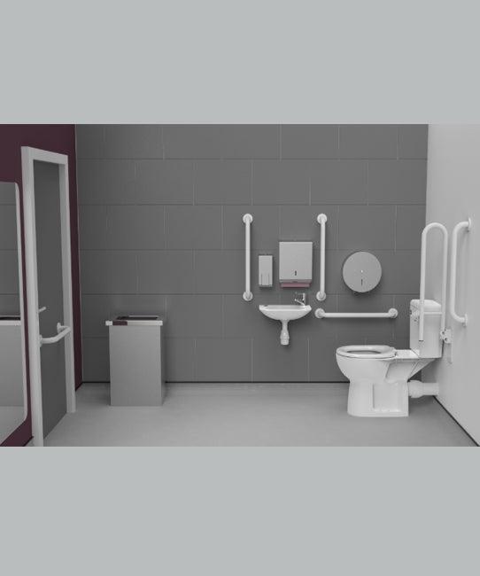 Rimless Close coupled Doc M toilet pack, stainless steel, concealed fixings