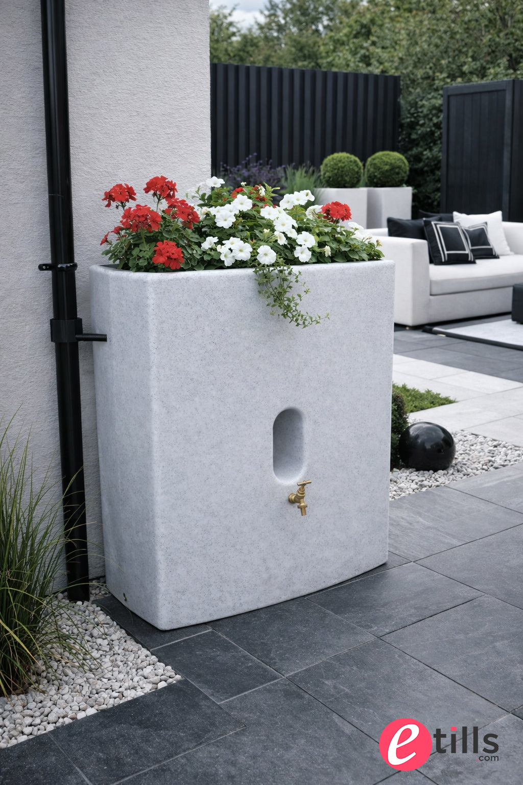 375 Litre Water Butt Planter White Marble - Oasis